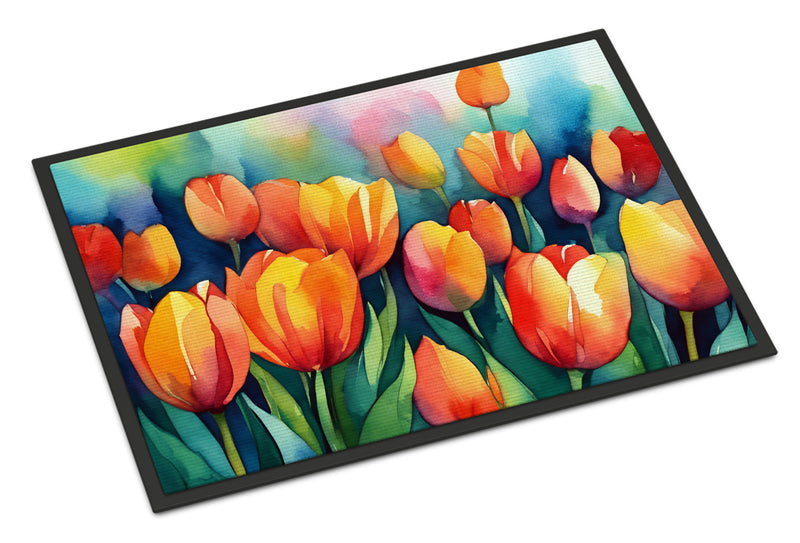 Tulips in Watercolor Doormat -  18x27 Decorative Floor Mat – Indoor/Outdoor Rug