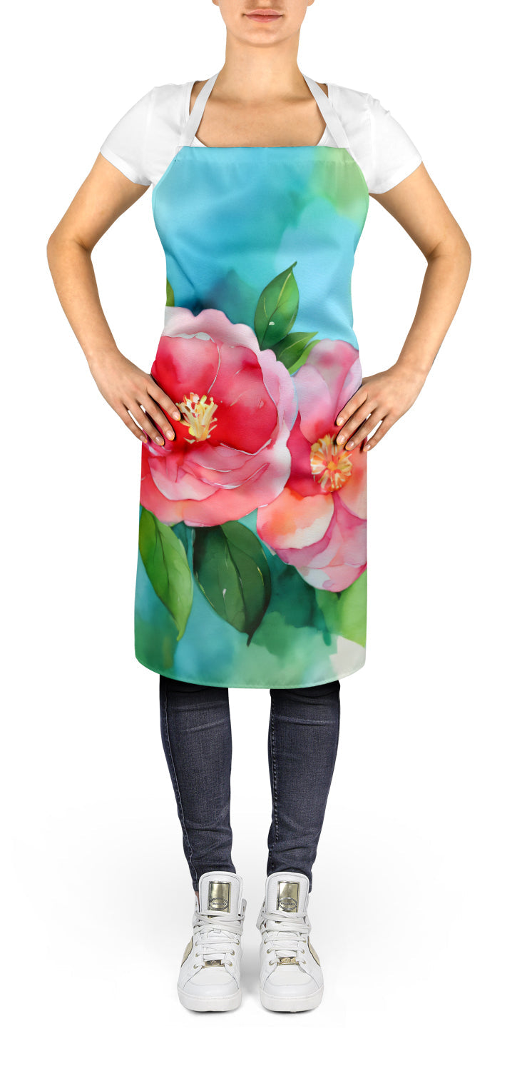 Alabama Camellia in Watercolor Apron – Artist-Designed Kitchen, BBQ & Craft Apron