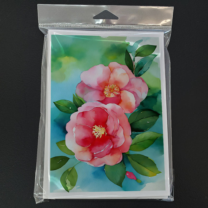 Alabama Camellia in Watercolor Greeting Cards and Envelopes Pack of 8