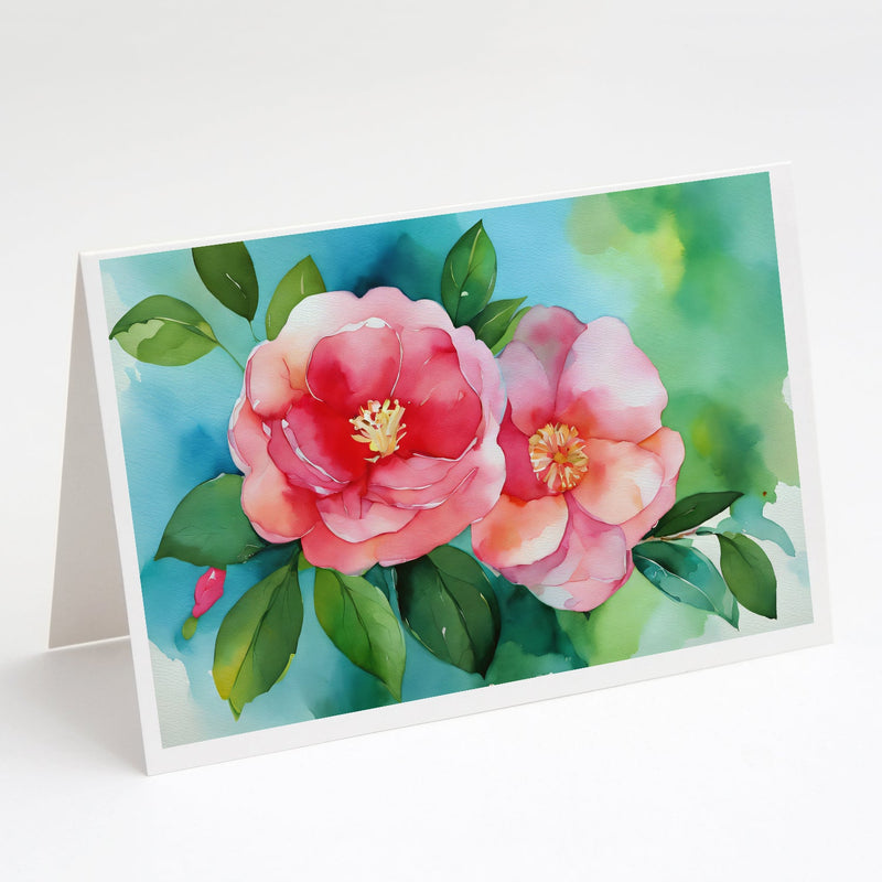 Alabama Camellia in Watercolor Greeting Cards and Envelopes Pack of 8