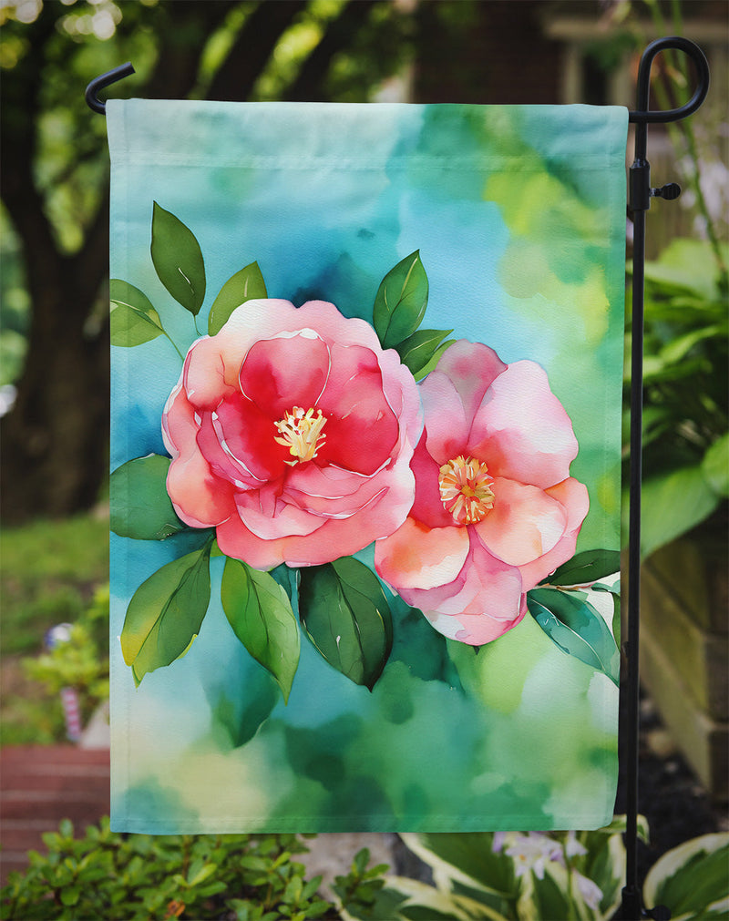 Alabama Camellia in Watercolor Garden Flag – Outdoor Decorative Yard Flag
