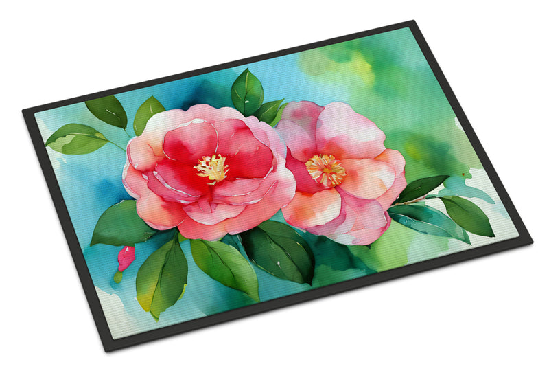 Alabama Camellia in Watercolor Doormat -  18x27 Decorative Floor Mat – Indoor/Outdoor Rug