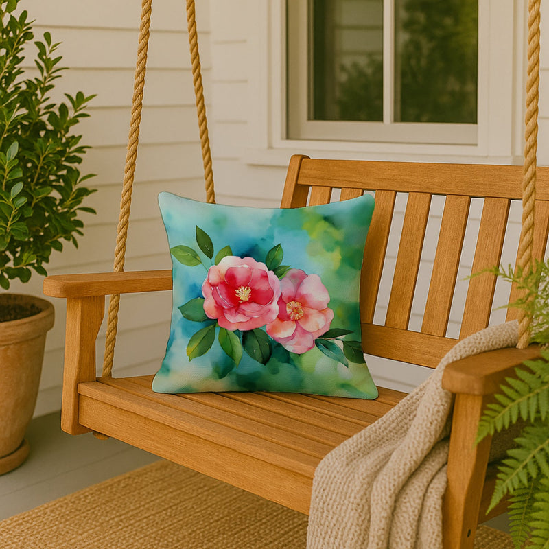 Alabama Camellia in Watercolor Throw Pillow
