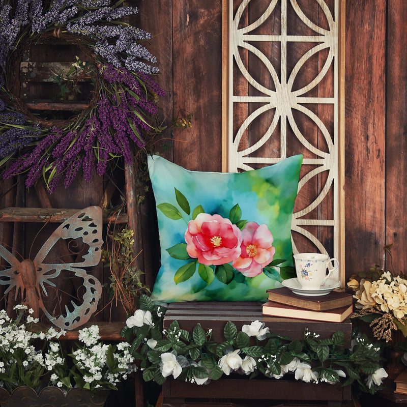 Alabama Camellia in Watercolor Throw Pillow