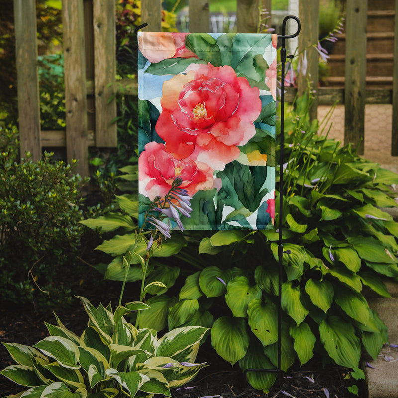 Alabama Camellia in Watercolor Garden Flag – Outdoor Decorative Yard Flag