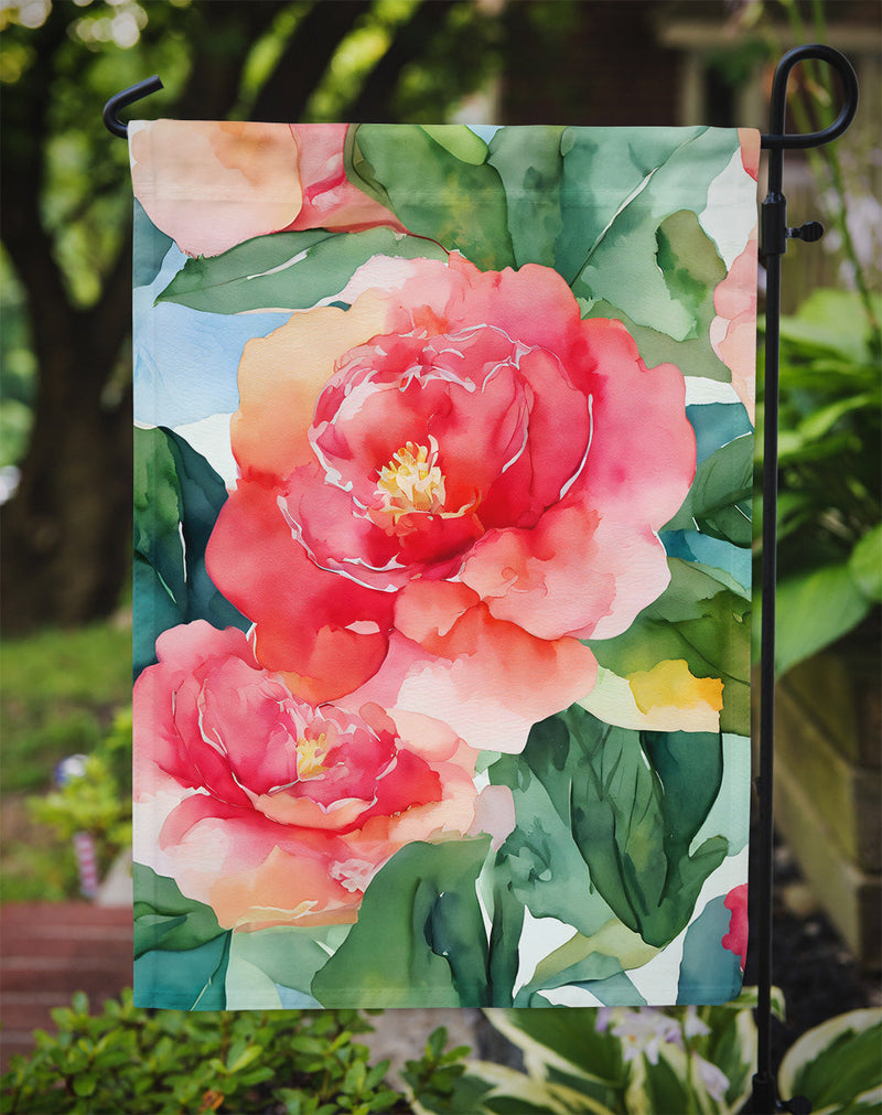 Alabama Camellia in Watercolor Garden Flag – Outdoor Decorative Yard Flag