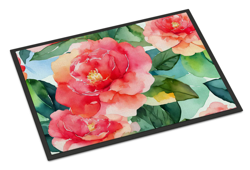Alabama Camellia in Watercolor Doormat -  18x27 Decorative Floor Mat – Indoor/Outdoor Rug