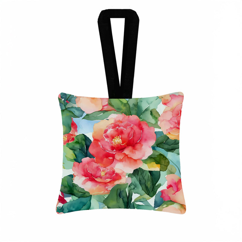 Alabama Camellia in Watercolor Hanging Square Fabric Ornament 3.5 × 3.5