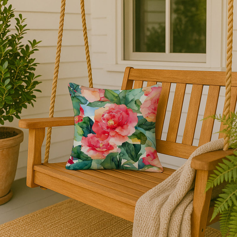 Alabama Camellia in Watercolor Throw Pillow