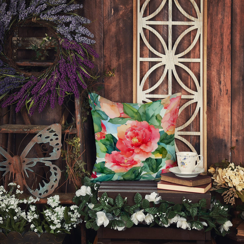 Alabama Camellia in Watercolor Throw Pillow