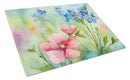 Alaska Forget-me-nots in Watercolor Glass Cutting Boards – Durable, Decorative Kitchen Art Large