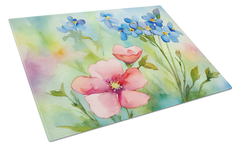 Alaska Forget-me-nots in Watercolor Glass Cutting Boards – Durable, Decorative Kitchen Art Large