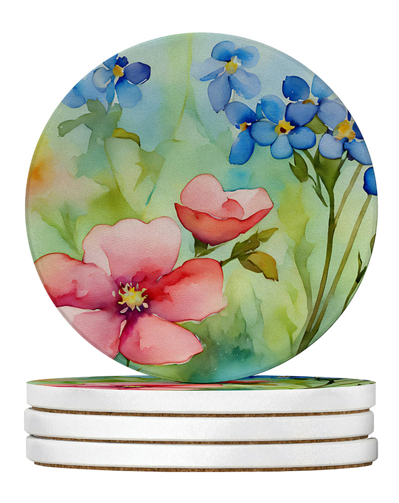 Alaska Forget-me-nots in Watercolor Large Sandstone Coasters Pack of 4