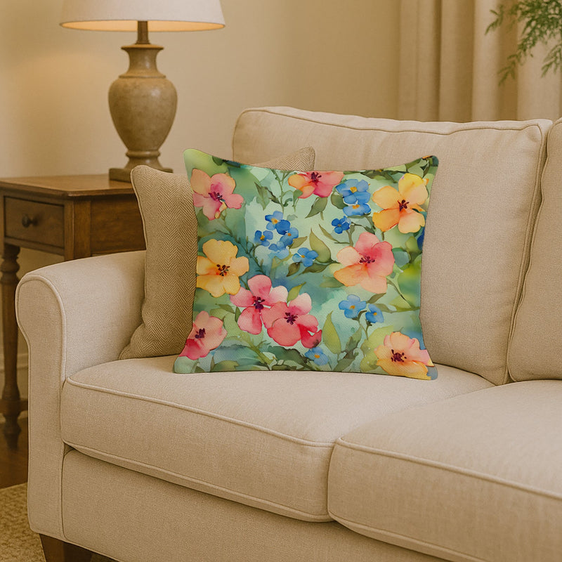 Alaska Forget-me-nots in Watercolor Throw Pillow