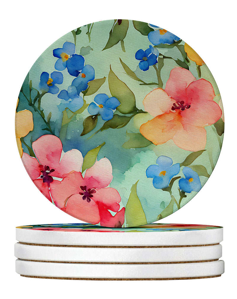 Alaska Forget-me-nots in Watercolor Large Sandstone Coasters Pack of 4