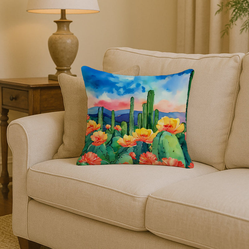 Arizona Saguaro Cactus Blossom in Watercolor Throw Pillow