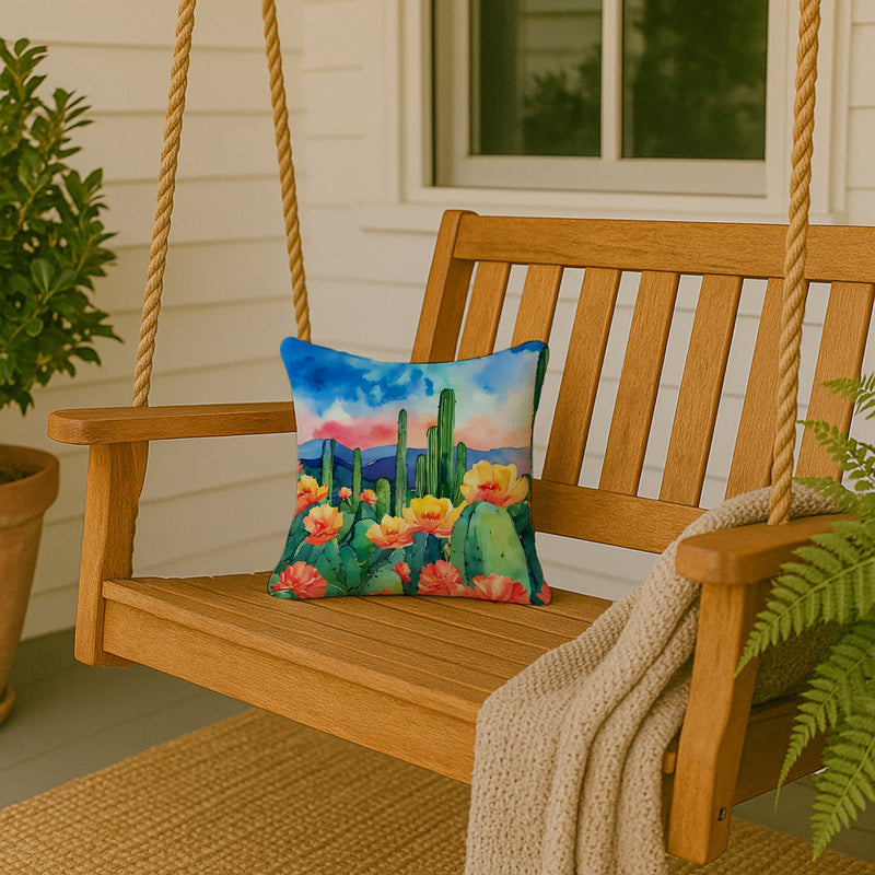 Arizona Saguaro Cactus Blossom in Watercolor Throw Pillow