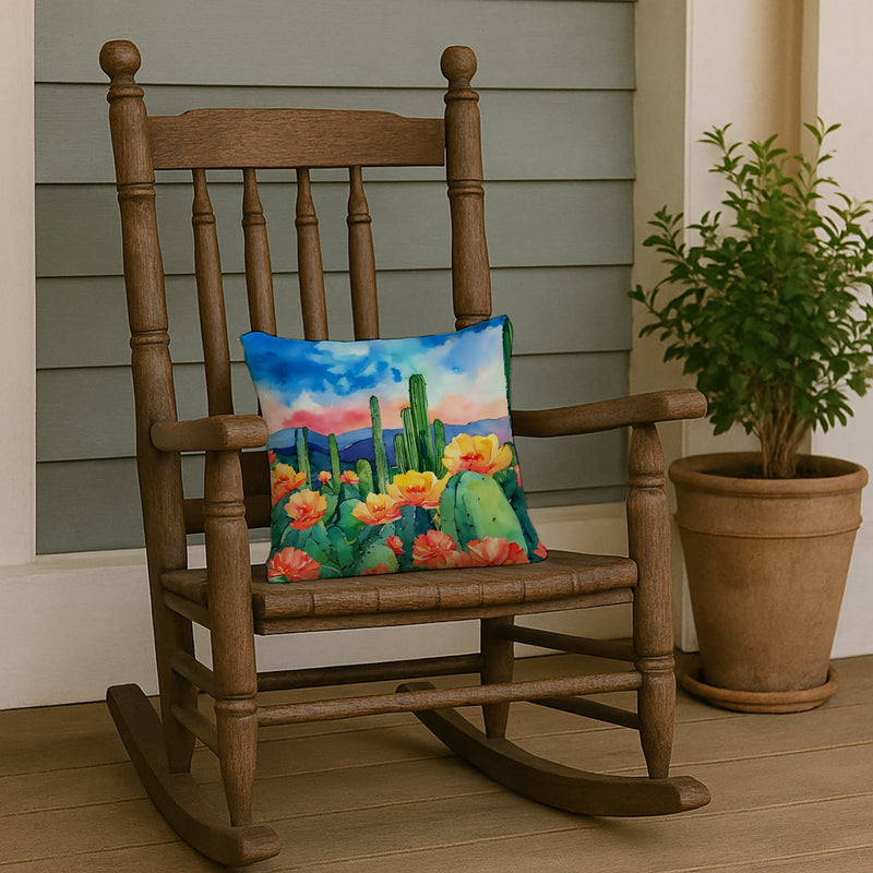 Arizona Saguaro Cactus Blossom in Watercolor Throw Pillow