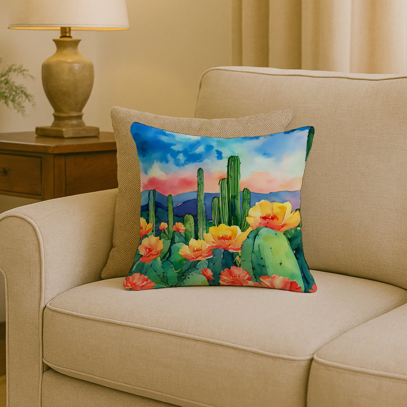 Arizona Saguaro Cactus Blossom in Watercolor Throw Pillow