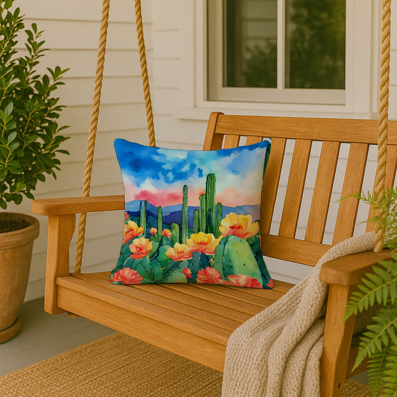 Arizona Saguaro Cactus Blossom in Watercolor Throw Pillow
