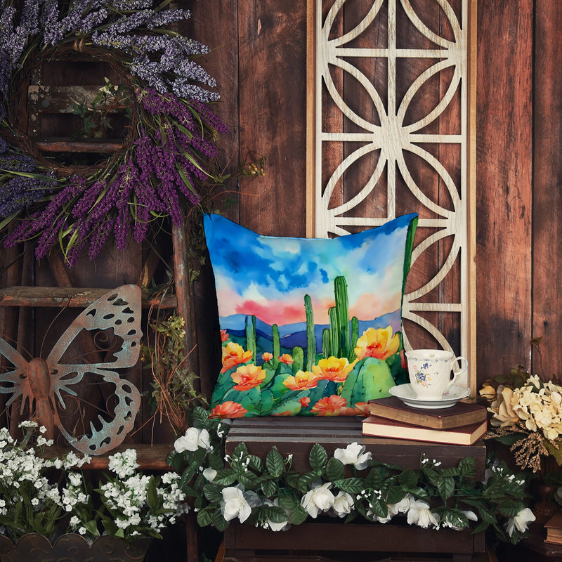 Arizona Saguaro Cactus Blossom in Watercolor Throw Pillow