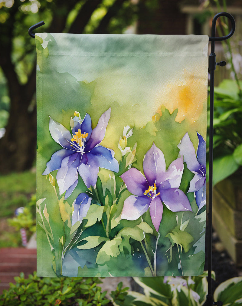 Colorado Rocky Mountain Columbine in Watercolor Garden Flag – Outdoor Decorative Yard Flag