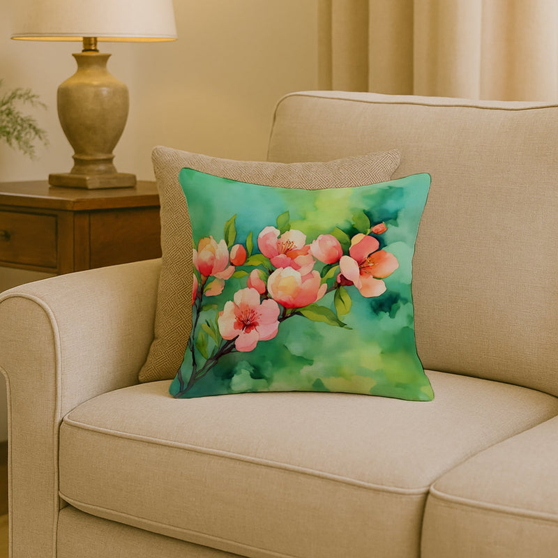 Delaware Peach Blossom in Watercolor Throw Pillow