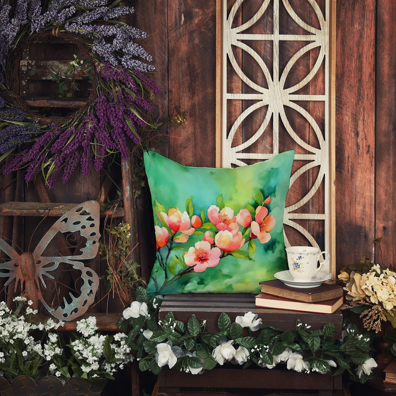 Delaware Peach Blossom in Watercolor Throw Pillow