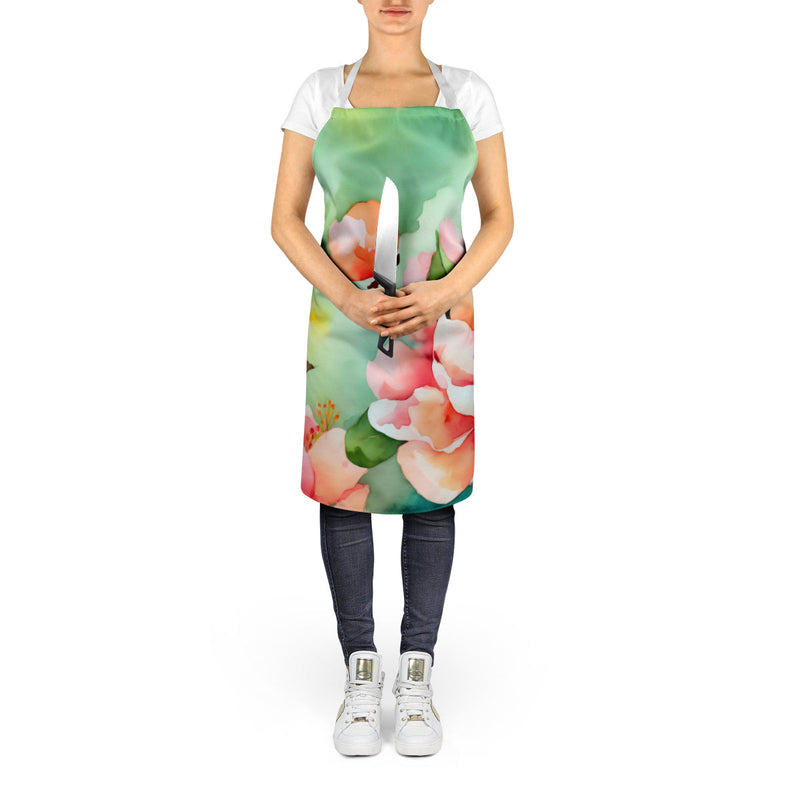 Delaware Peach Blossom in Watercolor Apron – Artist-Designed Kitchen, BBQ & Craft Apron