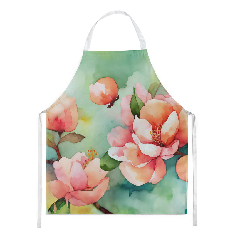 Delaware Peach Blossom in Watercolor Apron – Artist-Designed Kitchen, BBQ & Craft Apron