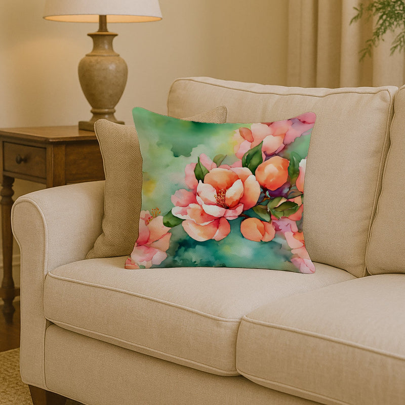 Delaware Peach Blossom in Watercolor Throw Pillow