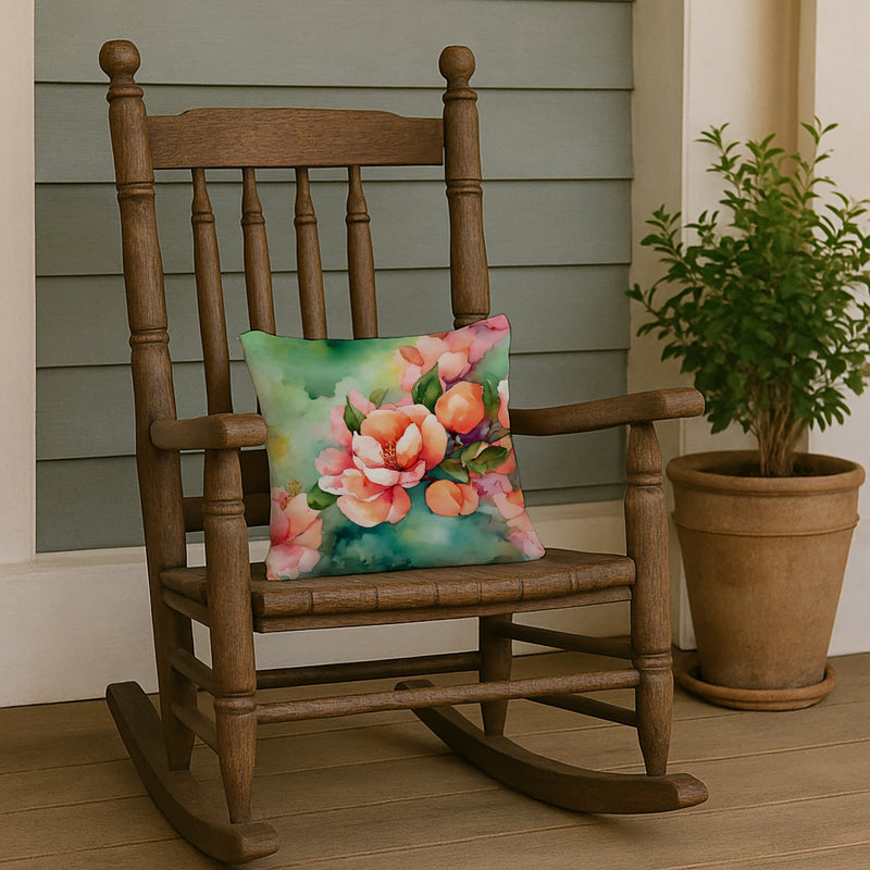 Delaware Peach Blossom in Watercolor Throw Pillow