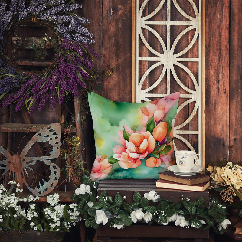Delaware Peach Blossom in Watercolor Throw Pillow