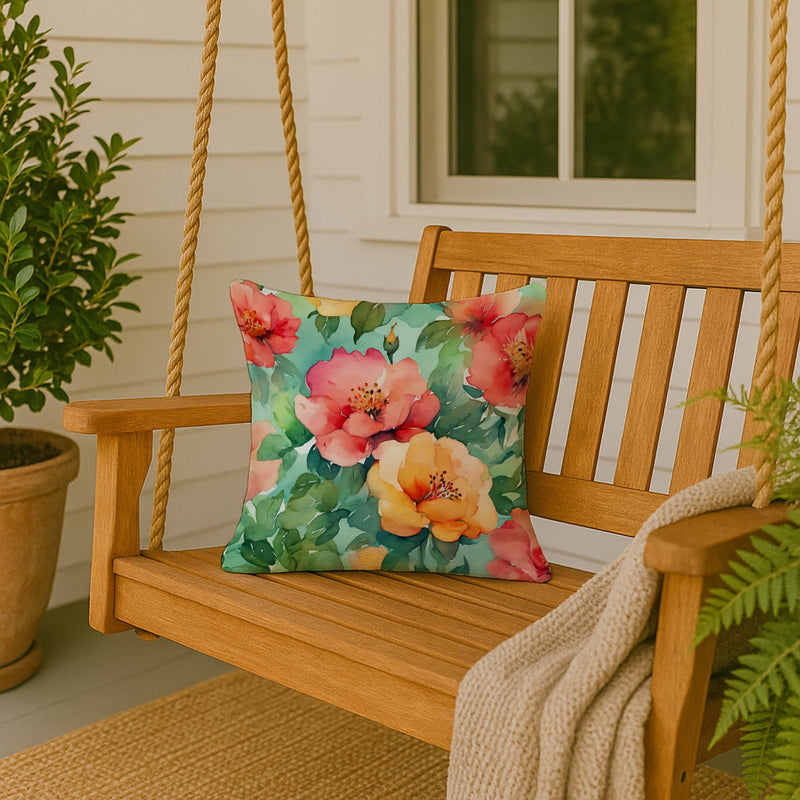 Georgia Cherokee Rose in Watercolor Throw Pillow