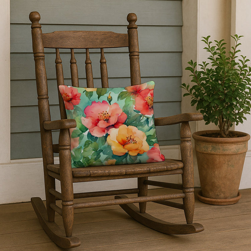 Georgia Cherokee Rose in Watercolor Throw Pillow