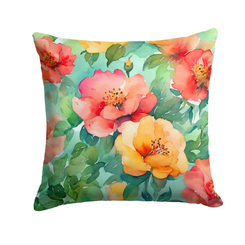 Georgia Cherokee Rose in Watercolor Throw Pillow