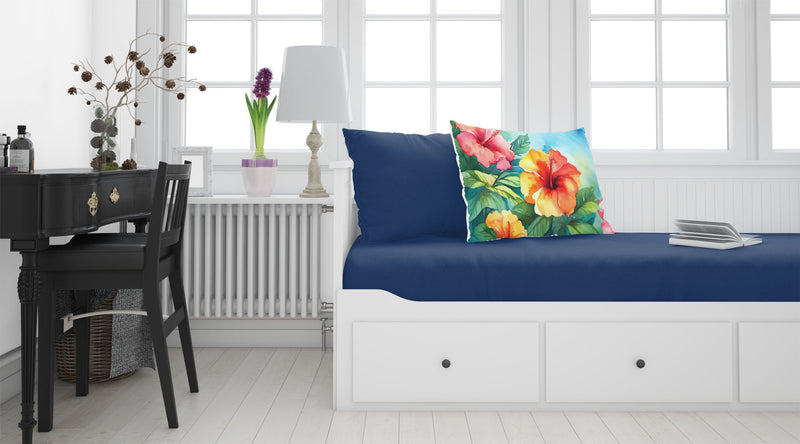 Hawaii Hawaiian Hibiscus in Watercolor Fabric Standard Pillowcase – Artistic Decorative Front, White Back