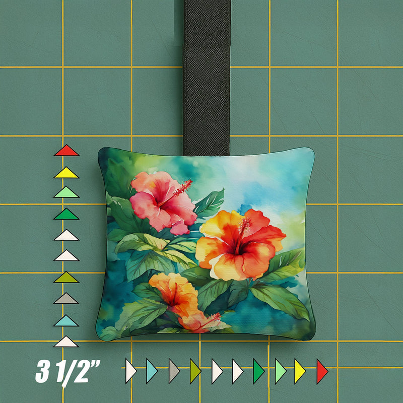 Hawaii Hawaiian Hibiscus in Watercolor Hanging Square Fabric Ornament 3.5 × 3.5