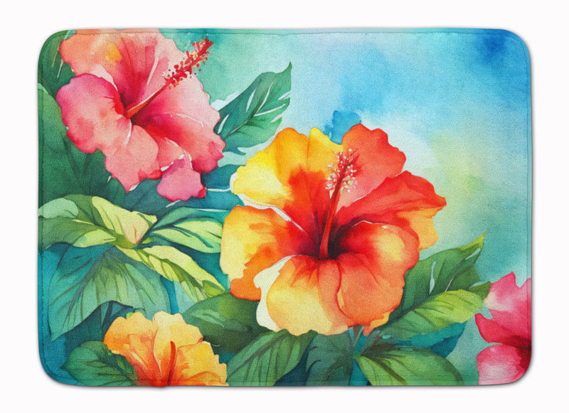 Hawaii Hawaiian Hibiscus in Watercolor Memory Foam Kitchen Mat