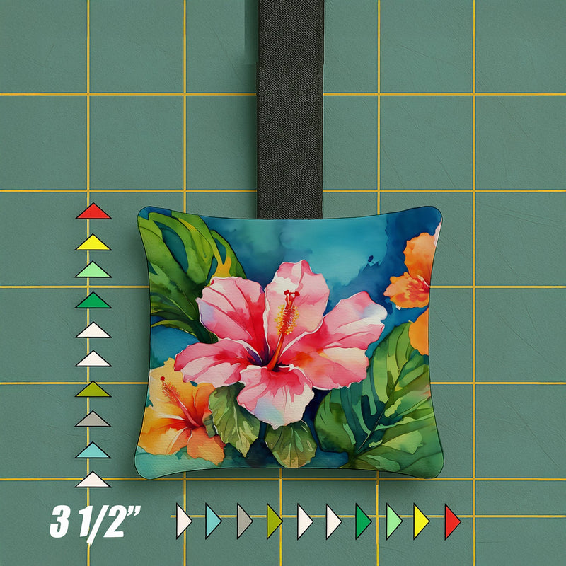 Hawaii Hawaiian Hibiscus in Watercolor Hanging Square Fabric Ornament 3.5 × 3.5