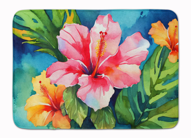 Hawaii Hawaiian Hibiscus in Watercolor Memory Foam Kitchen Mat