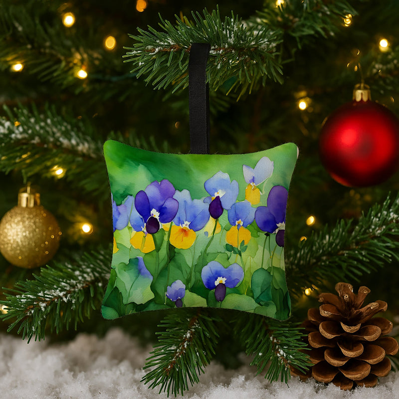 Illinois Violet in Watercolor Hanging Square Fabric Ornament 3.5 × 3.5