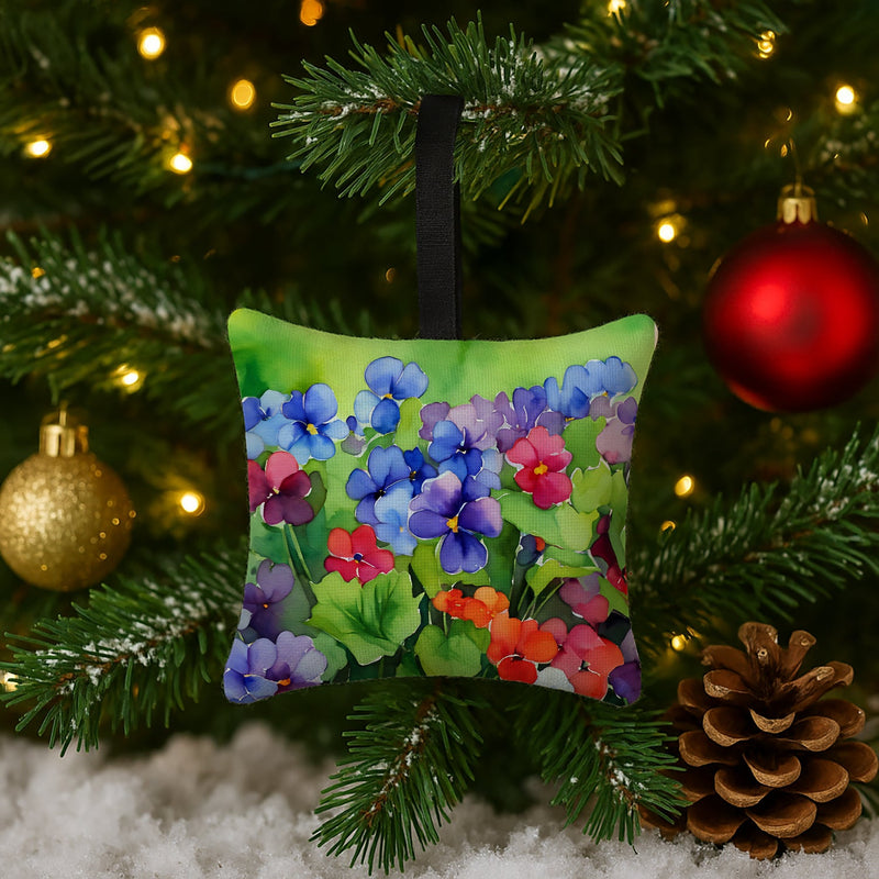 Illinois Violet in Watercolor Hanging Square Fabric Ornament 3.5 × 3.5