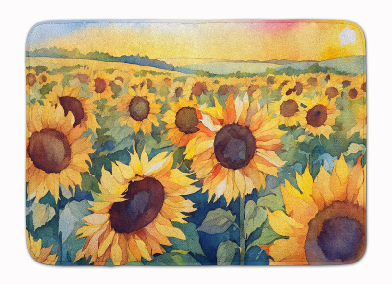 Kansas Sunflowers in Watercolor Memory Foam Kitchen Mat