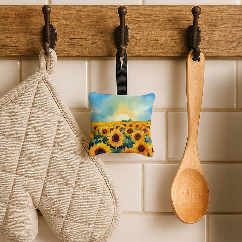 Kansas Sunflowers in Watercolor Hanging Square Fabric Ornament 3.5 × 3.5