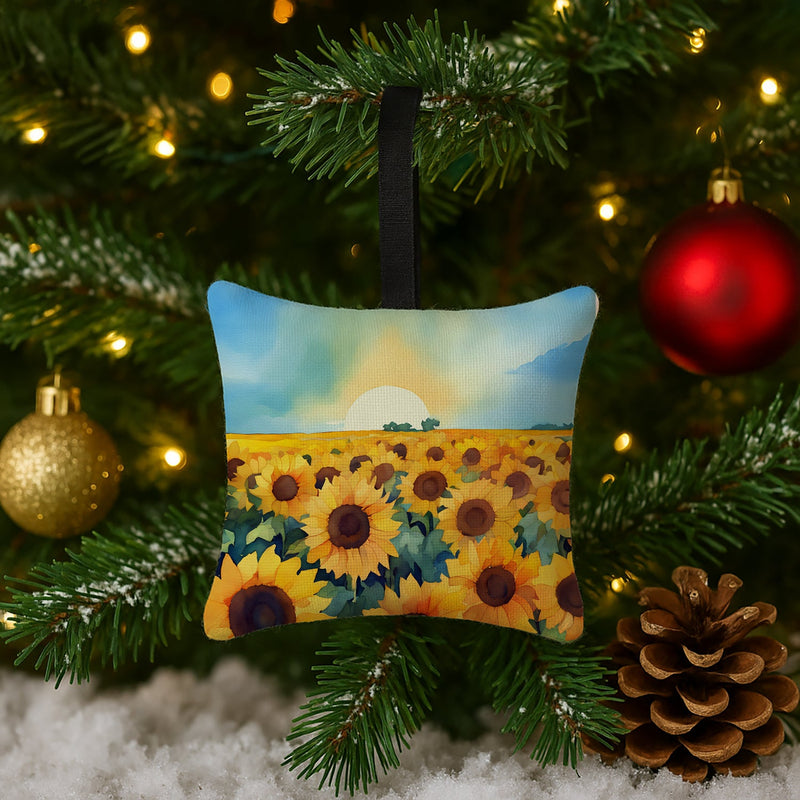 Kansas Sunflowers in Watercolor Hanging Square Fabric Ornament 3.5 × 3.5