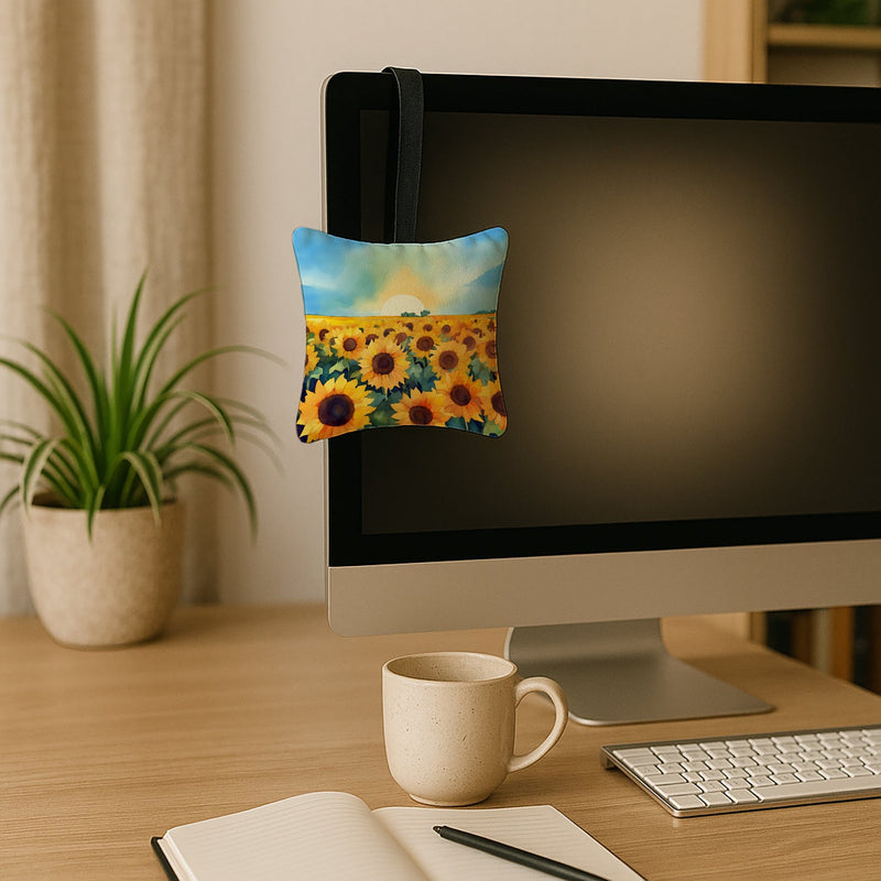 Kansas Sunflowers in Watercolor Hanging Square Fabric Ornament 3.5 × 3.5