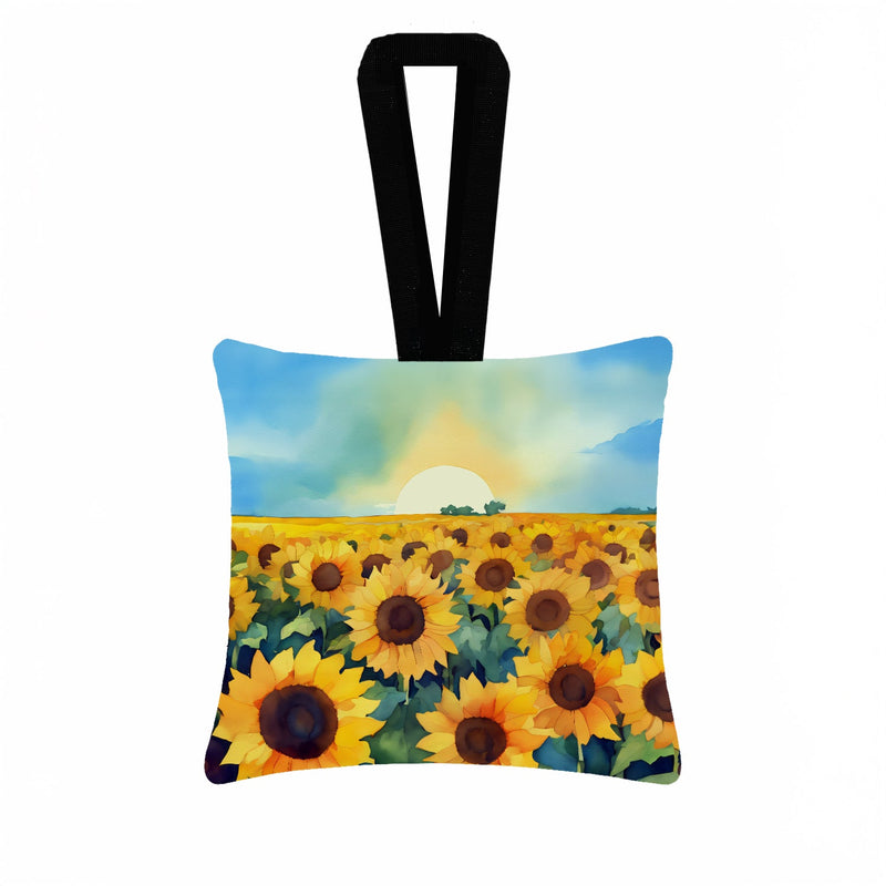 Kansas Sunflowers in Watercolor Hanging Square Fabric Ornament 3.5 × 3.5