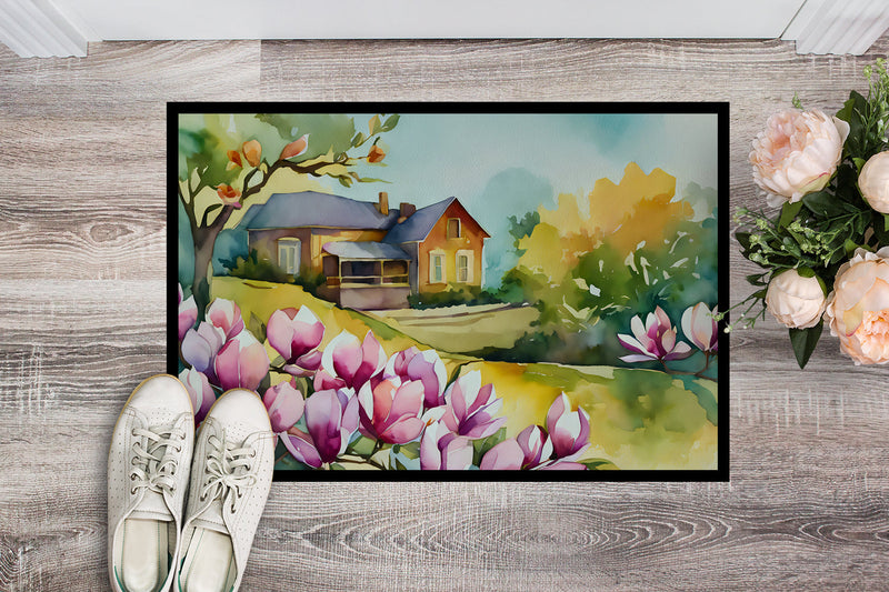 Louisiana Magnolias in Watercolor Doormat -  18x27 Decorative Floor Mat – Indoor/Outdoor Rug