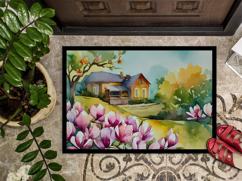 Louisiana Magnolias in Watercolor Doormat -  18x27 Decorative Floor Mat – Indoor/Outdoor Rug